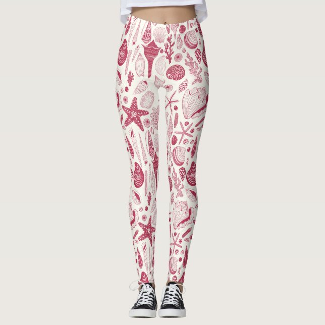 Seashells in Viva Magenta- Colour of the Year 2023 Leggings (Front)
