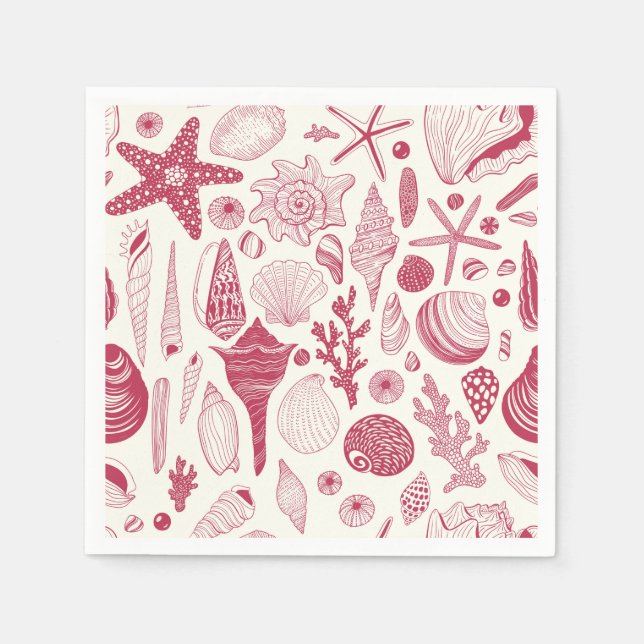 Seashells in Viva Magenta- Colour of the Year 2023 Napkin (Front)