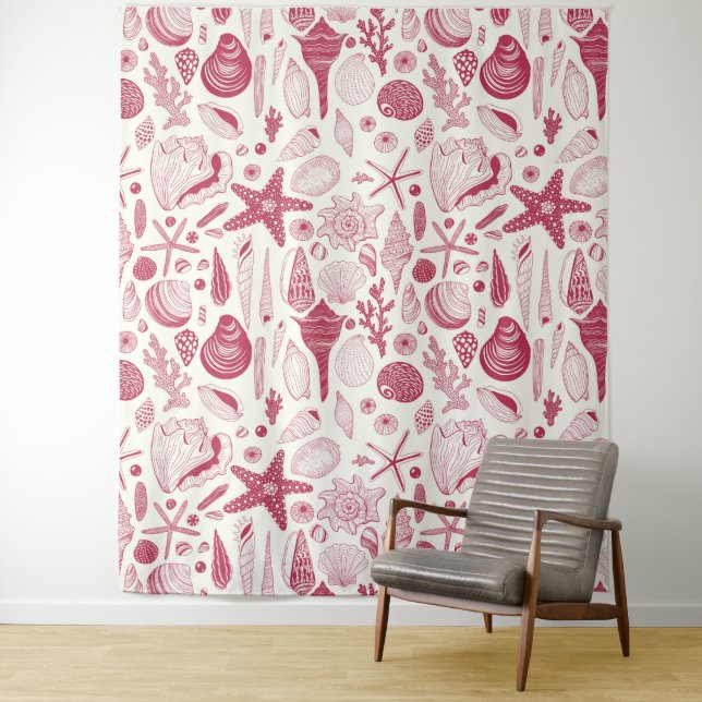Seashells in Viva Magenta- Colour of the Year 2023 Tapestry (In Situ)
