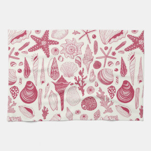 Seashells in Viva Magenta- Colour of the Year 2023 Tea Towel
