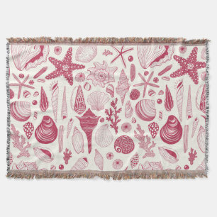 Seashells in Viva Magenta- Colour of the Year 2023 Throw Blanket