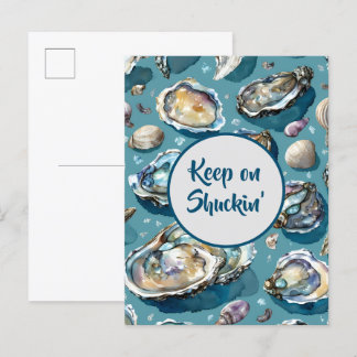 Seashells Keep on Shuckin' Oysters Clams Invitation Postcard