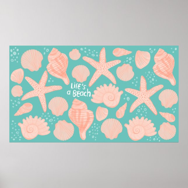 Seashells Life's a Beach Pink Shells Illustration Poster (Front)