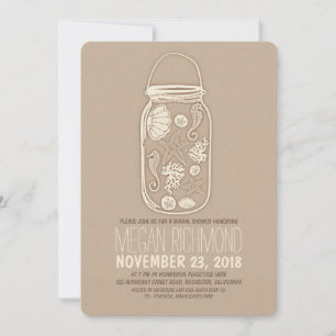 Seashells mason jar beach bridal shower invite