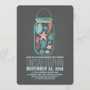 Seashells mason jar beach engagement party invite