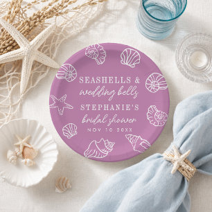 Seashells Mauve Purple Beach Coastal Bridal Shower Paper Plate