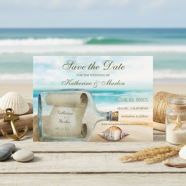 Seashells Message in a Bottle | Nautical Wedding Save The Date (Creator Uploaded)