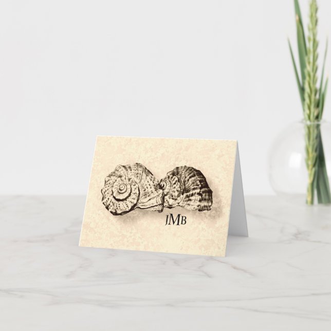 Seashells Monogrammed Cream Note Card (Front)