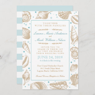 Seashells Nautical Beach Wedding Aqua/Tan Invitation