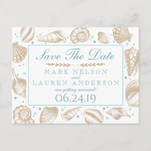 Seashells Nautical Beach Wedding   Save The Date Announcement Postcard
