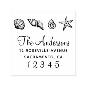 Seashells Nautical Family Name Return Address Self-inking Stamp