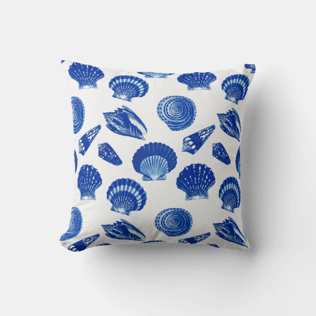 Seashells - Navy Blue on a White Background Cushion (Front)