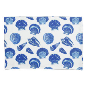 Seashells - Navy Blue on a White Background Pillowcase