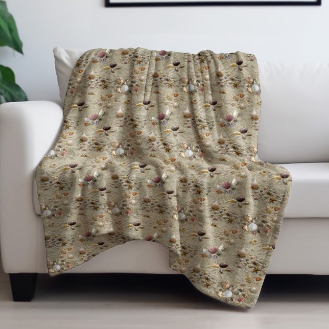 Seashells Nestled in Beach Sand Fleece Blanket (Creator Uploaded)