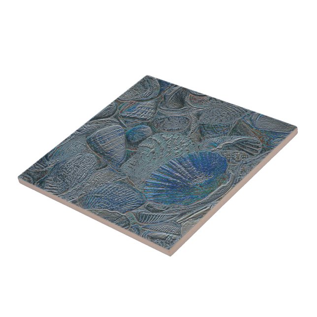 Seashells Ocean Beach Blue Nautical Metallic Tile (Side)