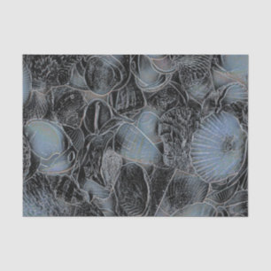 Seashells Ocean Beach Pastel Blue Black Decoupage Tissue Paper