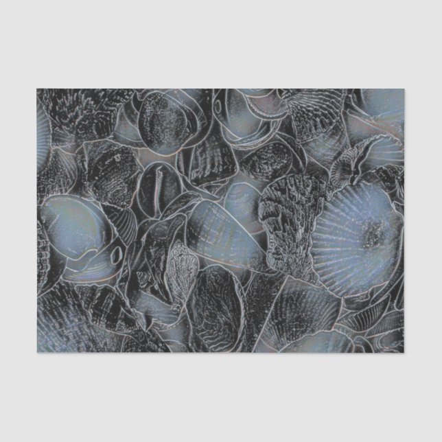 Seashells Ocean Beach Pastel Blue Black Decoupage Tissue Paper (Front)