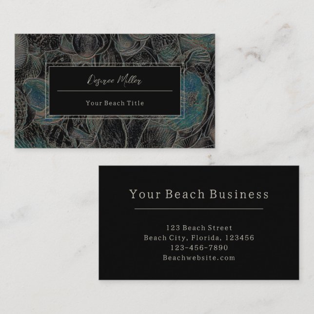 Seashells Ocean Beach Teal Black Modern Business Card (Front/Back)