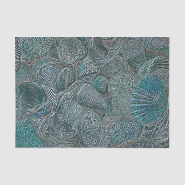 Seashells Ocean Beach Teal Grey Metallic Tissue Paper (Front)