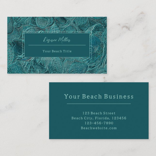Seashells Ocean Beach Teal Metallic Style Business Card (Front/Back)