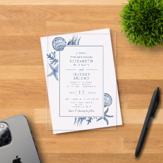 Seashells Ocean Beach Wedding Acrylic Invitations