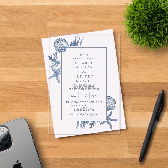 Seashells Ocean Beach Wedding Acrylic Invitations (Insitu (Invitation Card))