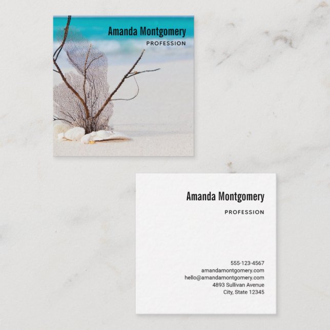Seashells on a Sandy Beach Photo Square Business Card (Front/Back)