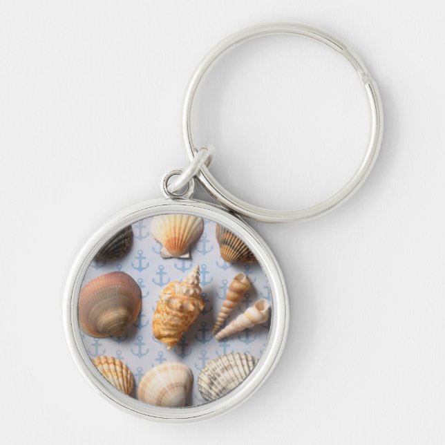 Seashells On Anchor Backdrop Key Ring (Front)