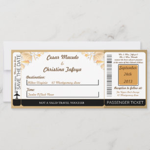 Seashells on Sand Boarding Pass Wedding Invitation