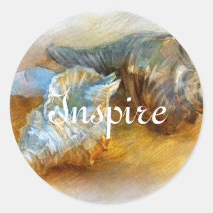 Seashells on the beach classic round sticker