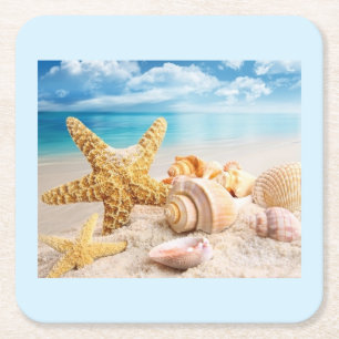 Seashells on the beach paper coasters