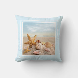 Seashells on the beach Throw Pillow