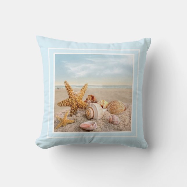 Seashells on the beach Throw Pillow (Front)
