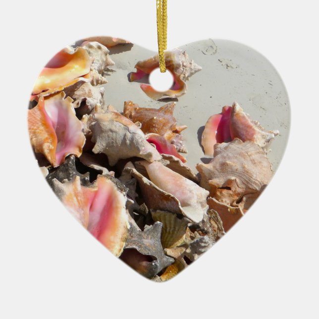 Seashells on the Beach | Turks and Caicos Photo Ceramic Tree Decoration (Front)