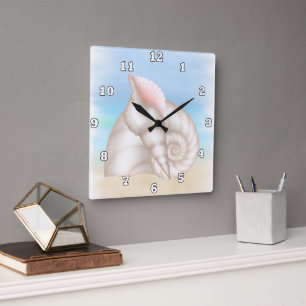 Seashells on the Beach wall clock