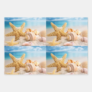 Seashells on the beach wrapping paper sheet
