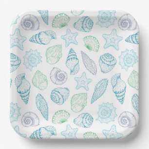 Seashells Paper Plates, Beach Coastal Birthday Plate