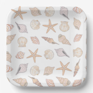 Seashells Paper Plates, Beach Coastal Plate