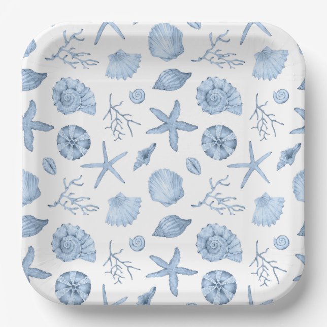 Seashells Paper Plates, Seashore Party Supplies Plate (Front)