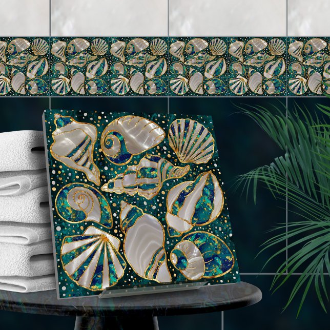 Seashells pattern - aqua marble, pearl and gold tile (Creator Uploaded)