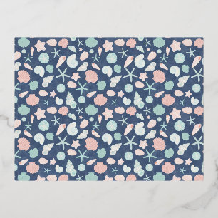 seashells pattern foil holiday postcard