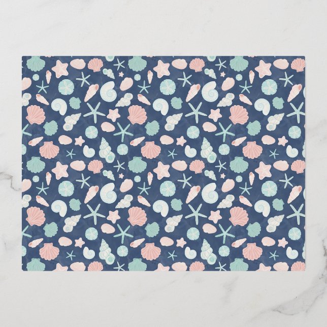 seashells pattern foil holiday postcard (Front)