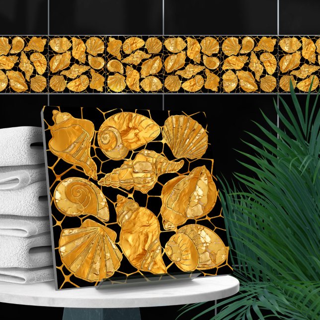 Seashells pattern - gold and black tile (Creator Uploaded)