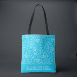 Seashells Pattern on Bright Blue Personalised Tote Bag<br><div class="desc">Bright blue personalised bag with white seashell stencil pattern.</div>