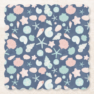seashells pattern paper coaster