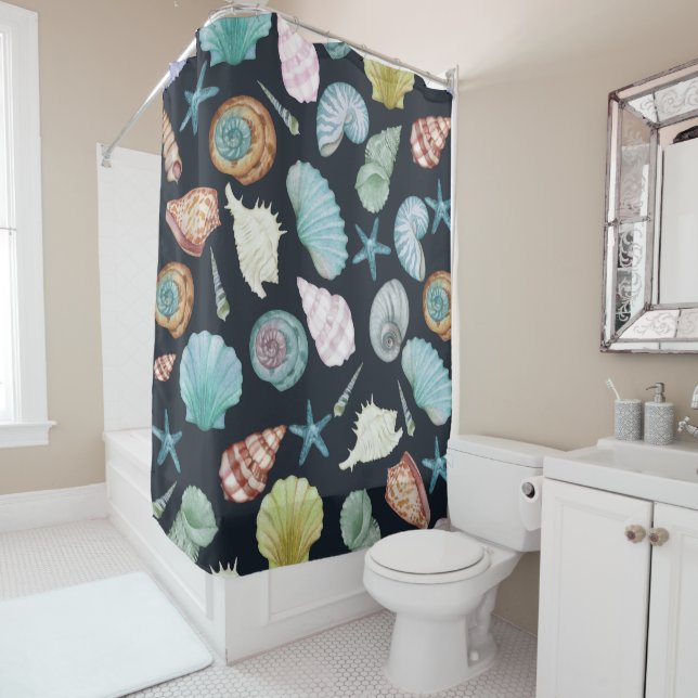 Seashells pattern shower curtain (In Situ)