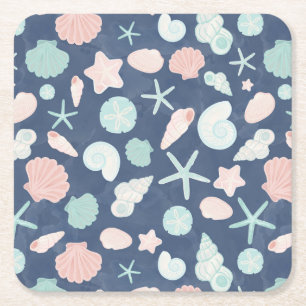 seashells pattern square paper coaster
