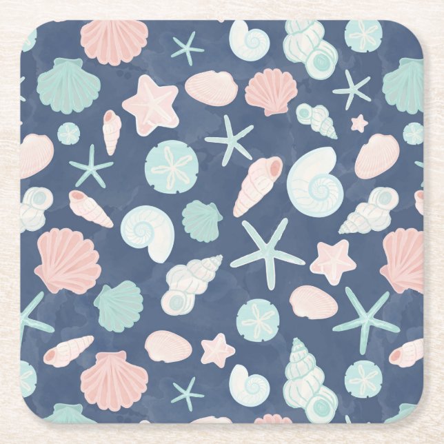 seashells pattern square paper coaster (Front)