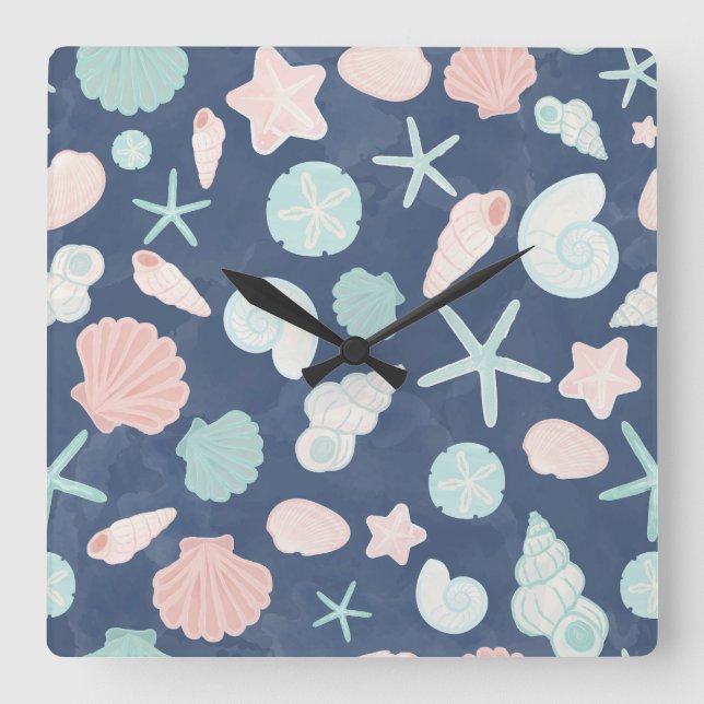 seashells pattern square wall clock (Front)
