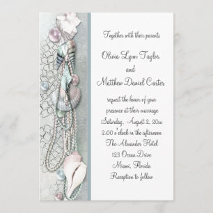 Seashells Pearls Beach Wedding invitations
